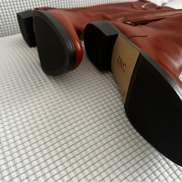 INC International Concepts Cognac Leather Knee-High Women's Riding Boots Aleah - Picture 9 of 13